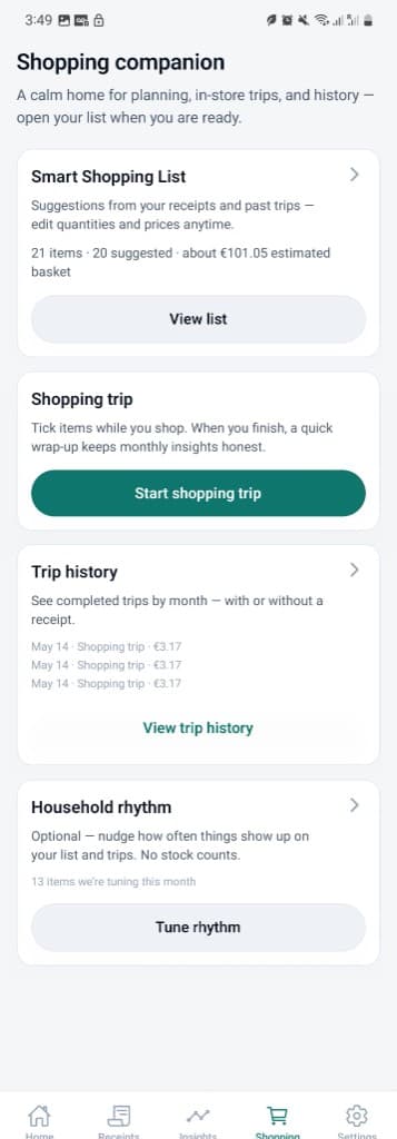 Klugliv shopping companion with smart list, trips, and household rhythm